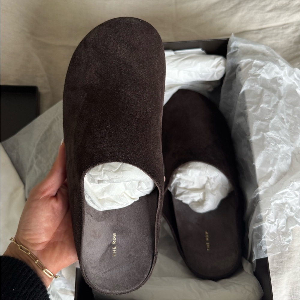 The Row Hudson Slide Dark Brown Suede - Picture 6 of 9